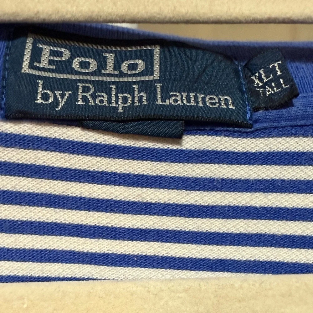 Ralph Lauren Men’s Blue White Striped Polo Shirt Classic Fit‎ Size XL Tall